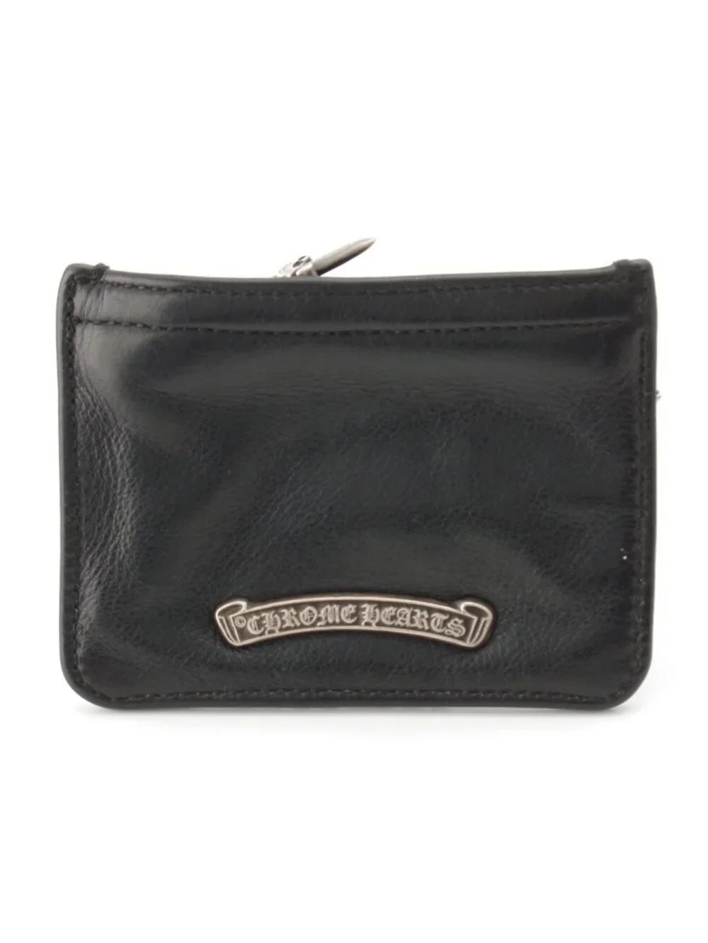 Chrome Hearts Zpr Chng Zipper Change Purse Heavy Leather Scroll Label Dagger
